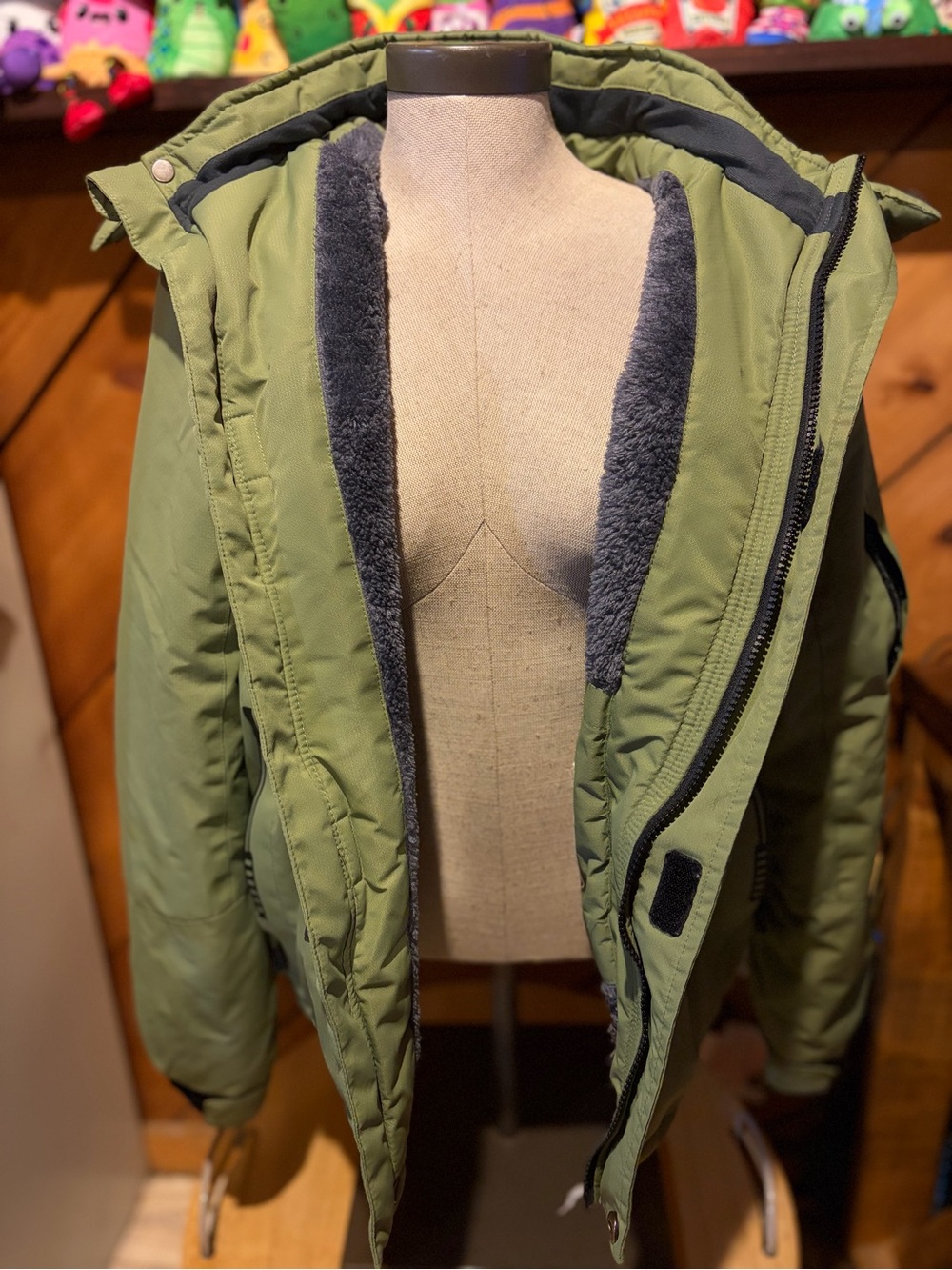 Kids Olive Green Insulated Hooded Coat